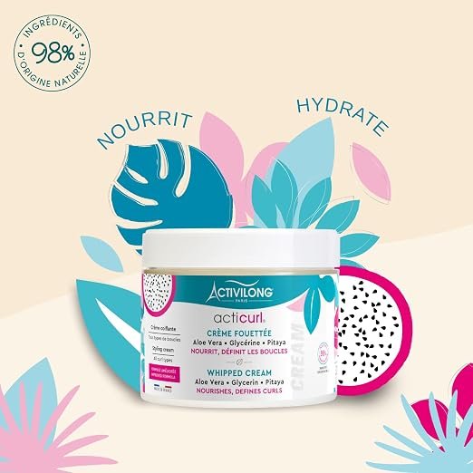 ACTIVILONG – Crème Fouettée Acticurl – Sans Rinçage – Cheveux Bouclés – Définit Les Boucles Et Nourrit – 98% D&rsquo;Ingrédients Naturels – Made In France – 300ml