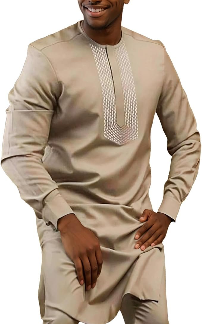Générique Tenue Africaine Homme Dashiki Ensemble Africain 2 Pièces Pour Homme Boubou Africain Manche Longue Mode Hauts T-Shirts Affaires Africain Coupe Ajustée Fête Des Traditions Vêtements
