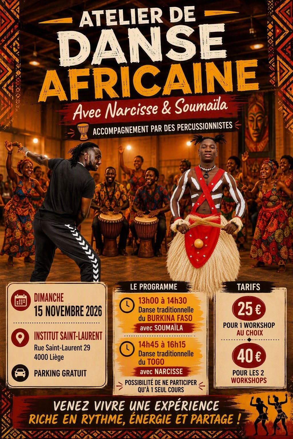 Cours de danse africaine – 15 Novembre à partir de 13H